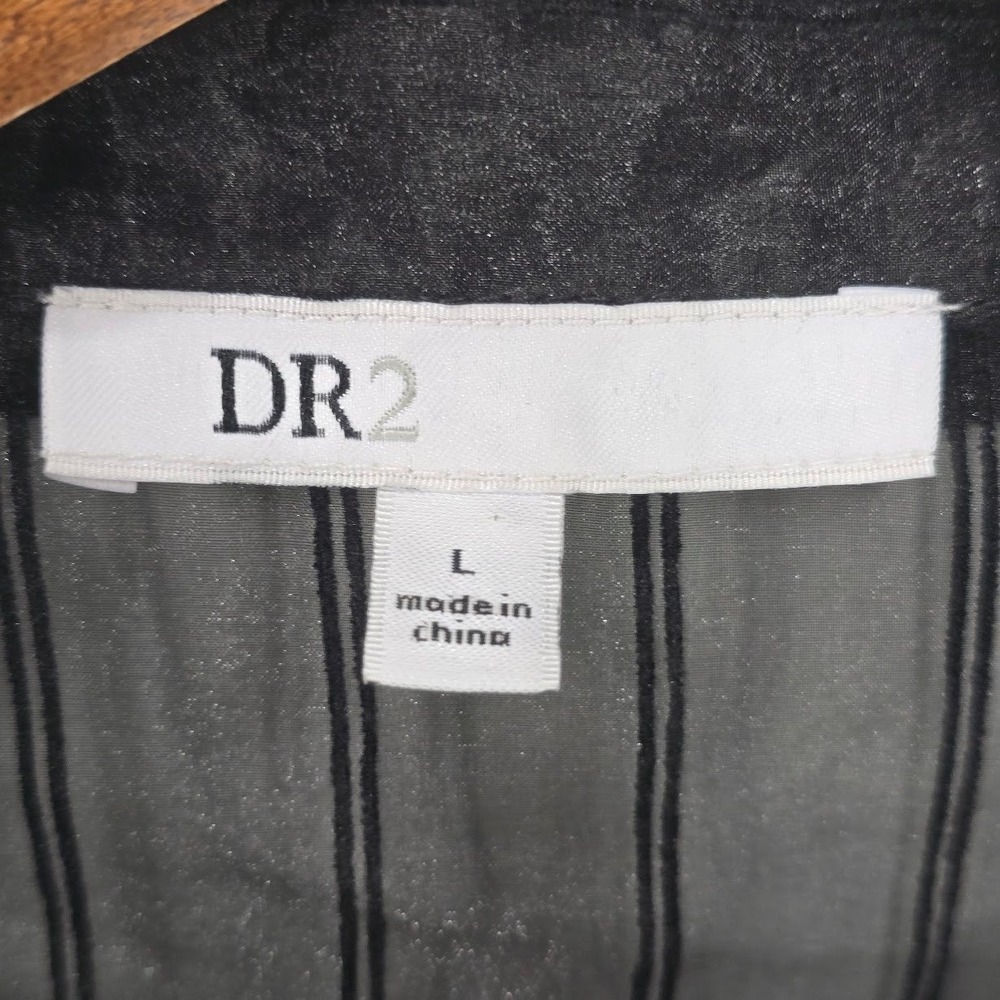 DR2 Sheer Button Down Tunic Top L Black Striped Embroidered Goth Minimalist - Picture 11 of 12